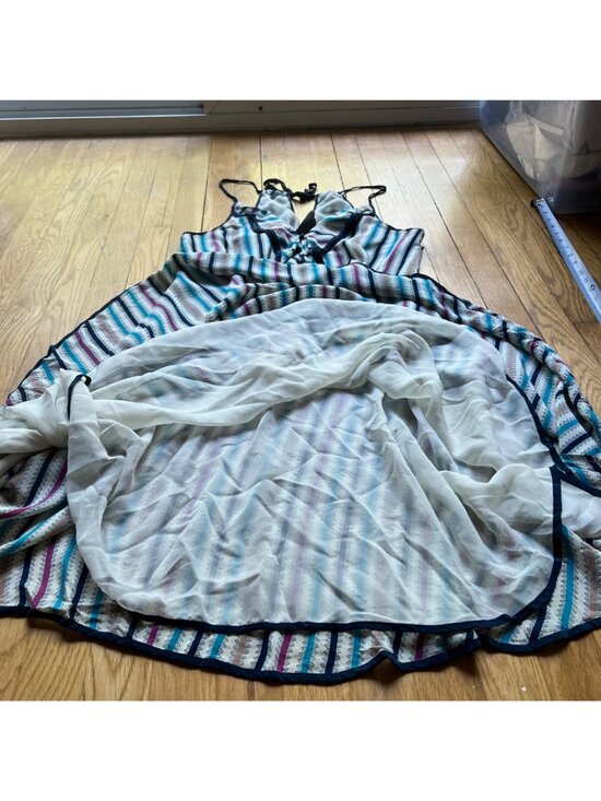 Anthropologie Girls From Savoy Size 14 Cream Striped Gull Wing Silk Sun Dress - Picture 8 of 16